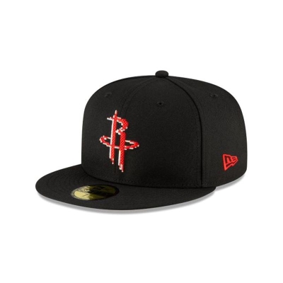 Black Houston Rockets Hat - New Era NBA Pixel 59FIFTY Fitted Caps USA8034761